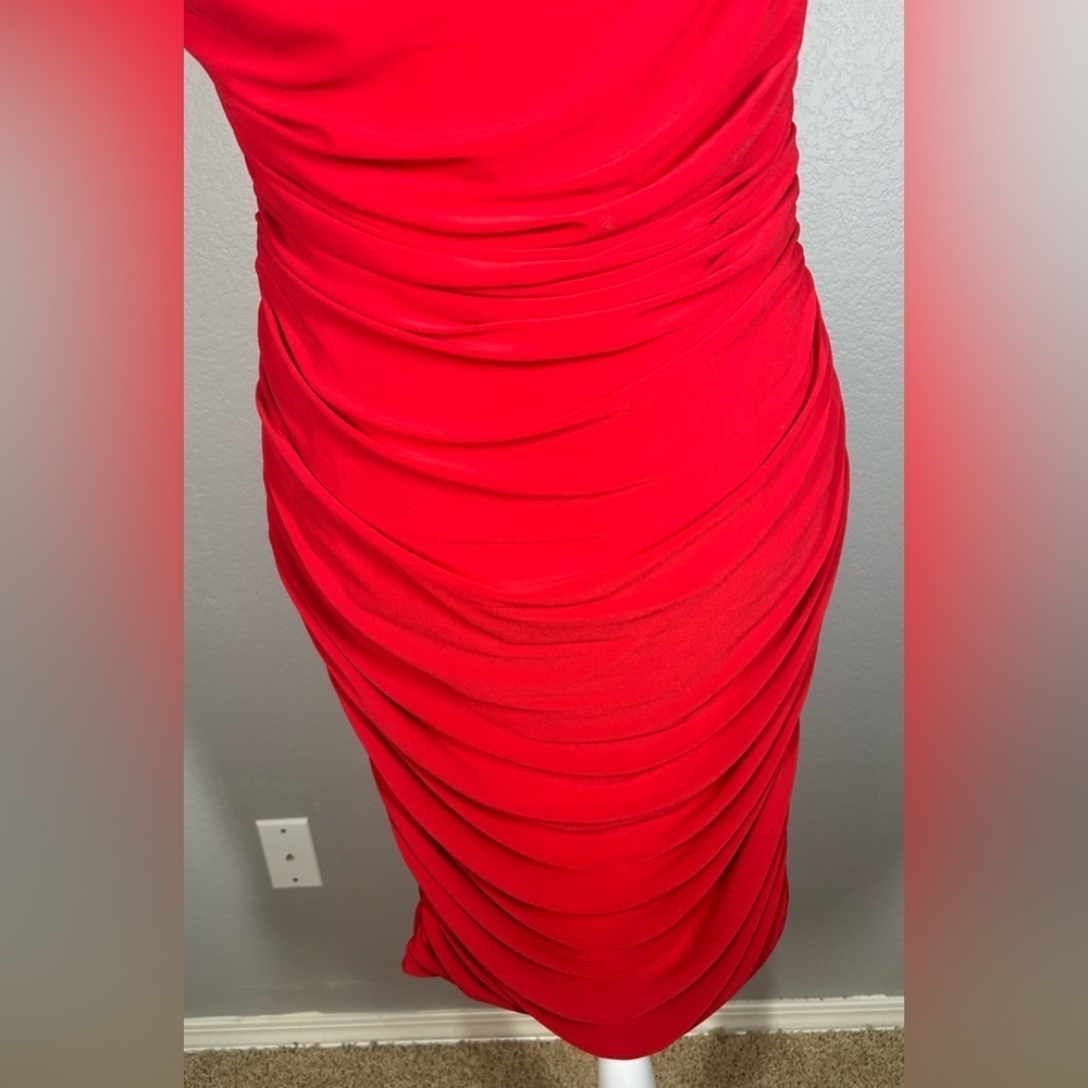 JS Boutique Red Rhinestone Embellished Ruched Cocktail Holiday Dress Size 12 - Picture 6 of 15